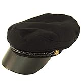 Men's Wool Faux Leather Greek Fisherman Sailor Fiddler Driver Hat Flat Cap Black/Black