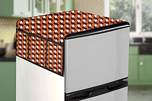 Image of Stylista Refridgerator top Cover Suitable for Samsung RR20C2412GS /NL, 183 Liter Fridge, Dimension (WXD) 65x111 CM, Frieze Pattern Orange