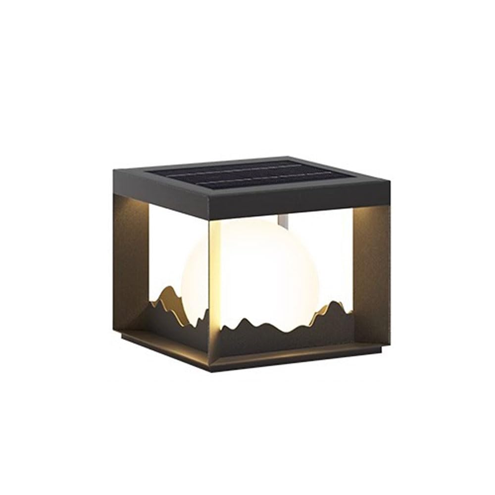 ZXTIIEUF Black Square Landscape Light Outdoor IP65 Waterproof Post Modern Fashion Minimalist Lawn Lantern Pillar Lamp Solar Energy Pedestal for Outside Backyard/Railing/Wall