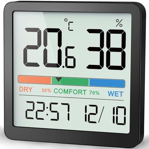 NOKLEAD Room Thermometer Hygrometer Small Digital Temperature Humidity Meter Indoor Thermometers Sensor Air Monitor with Clock Comfort Display Calibration