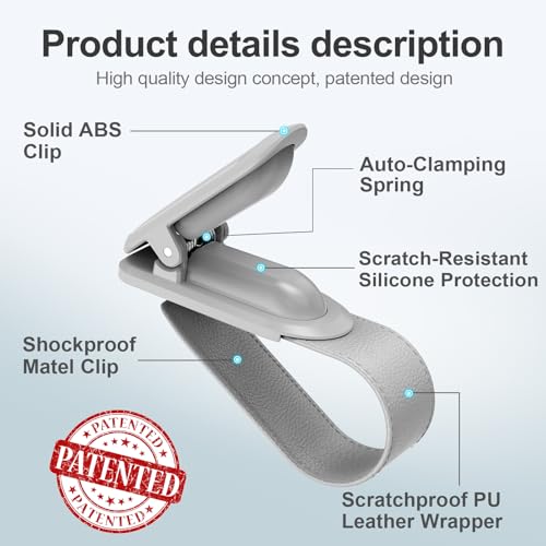 Image of Veharvim Sunglass Holder for Car (2 Pack, One-Handed Operation, Gentle & Secure Hold, Silicone Padded, Universal Fits Sunglass and Car Visor) - Sunglasses Clip for Car Visor (Grey, 2 Pack)