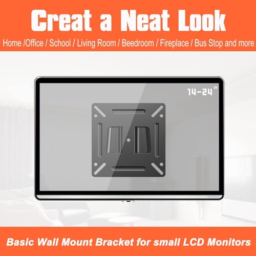 Image of Monitor Wall Mount Most 14-24 inch TVs Computer Universal Low Profile RV TV Wall Mount VESA Up to 100x100mm Max Weight 15KG Fits 15 19 20 22 23 Inch Camper Small Monitor Mount Bracket