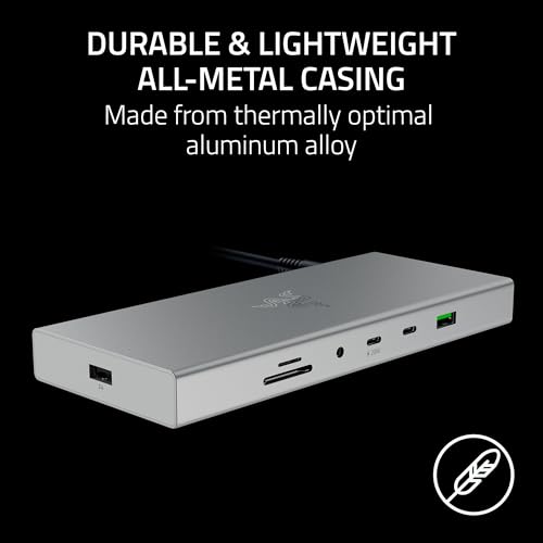 Image of Razer USB 4 Dock: 14 Ports (Type C, Type A, HDMI, DP, Ethernet, SD, 3.5mm) - Dual Monitor Up to 4K 120 Hz - Laptop & Phone Fast Charge - Durable Lightweight Casing - Windows & Mac Compatible - Mercury