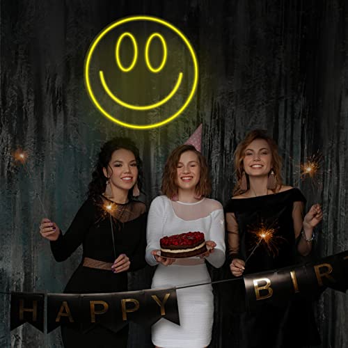 Smiley Face Fionnuar Neon Signs Decorative Smile Face Bright Night Light For Wall Decor 13''X 13'' Size Led Light Neon Sign Art Decorative Night Lights For Kids Room Bachelorette Party, Engagement Party, Birthday Party,Wedding Party With 2M 5V Usb Cable Yellow #TOP4