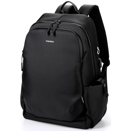 Colins Keirs Mochila preta masculina, mochila para computador de viagem de negócios com porta de carregamento USB e entrada para fone de ouvido, compartimento para laptop de 16 polegadas, 25 L, Preto,