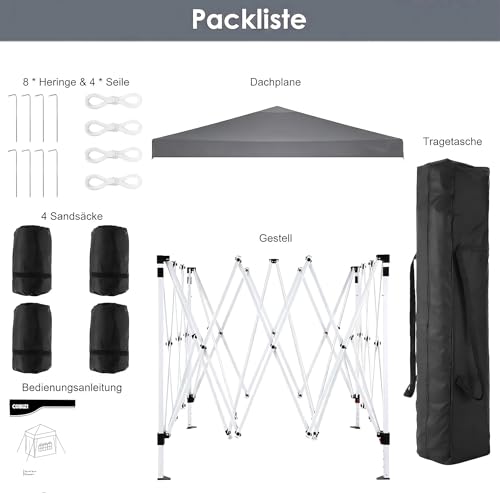 Image of COBIZI Folding Gazebo 3 x 3 Waterproof Stable Winterproof Outdoor Foldable Tent Gazebo, Folding Tent Pop Up Gazebo, UPF 50+ UV Protection Marquee with Carry Bag for Garden Party, Grey