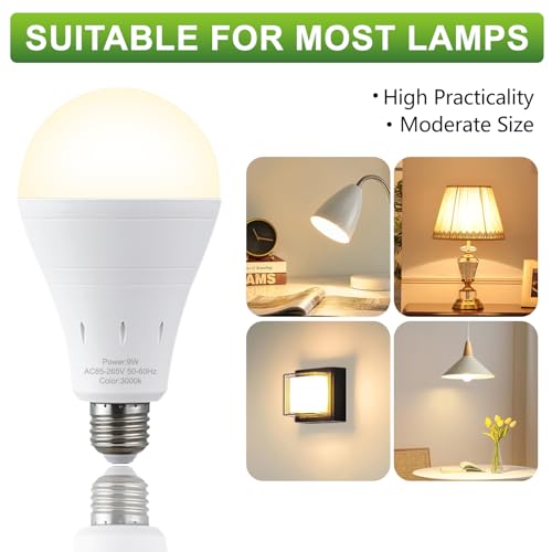 Image of DEBAOBULB 6 Pack Rechargeable Emergency Light Bulbs, Battery Powered LED Light Bulb 3000K Warm E26 120 Volt 9W 60W Equivalent with 1200mAh for Home Power Outage Camping Hurricane
