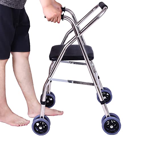 Andador plegable con altura ajustable y asiento acolchado, ayuda de movilidad portátil ligera para personas mayores y discapacitadas