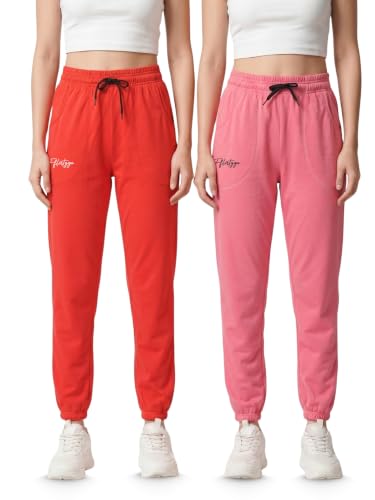 Image of Fflirtygo Cotton Solid Joggers /Track Pant /Solid Pajama /Leggings �100% Export Quality Soft Cotton Night Wear /Pocket Pyjama for Women Combo Pack of 2Pcs, Blue and Grey
