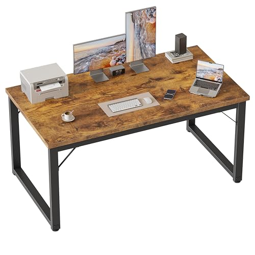 Image of 48 Inch Computer Desk, 1 inch Thick Small Office Table, Brown | Modern Simple Style, Heavy Duty Industrial Frame, Small Study & Writing Table for Home Bedroom Work