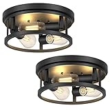 Feanron Farmhouse Light Fixtures Ceiling 2 Pack, 3-Lights 12 Inch Matte Black Kitchen Light Fixtures