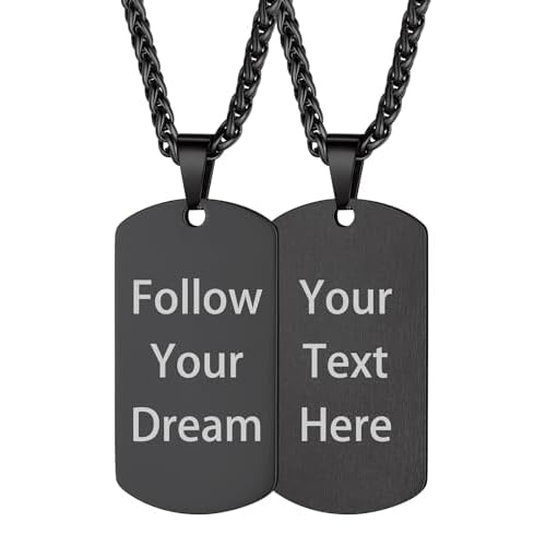 Custom4U Personalized Dog Tags Necklace for Men Dad Stainless Steel Custom Text Army Military Dog Tag Heart/Coin Pendant with Silencer Memory Chain Jewelry Gift for Men Women Father Husband