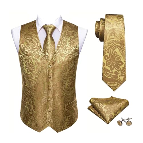 Men's Formal Waistcoat and Tie Set with Pocket Square and Cufflinks for Wedding Suit or Tuxedo