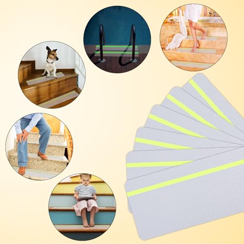 Image of Qingluan Anti Slip Tape Heavy Duty Grip Tape Non Slip Stair Treads Waterproof High Traction Safety Tape for Indoor Outdoor Stairs Steps Floors(Transparent Glow in The Dark Green,15-Pack 4 Inch x 24ft)