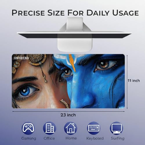 Image of ON TREND Extended Gaming Mouse Pad, Large Desk Mat with Non-Slip Rubber Base, Smooth Control Surface, 23 x 11 Inch (Radha Krishna1)