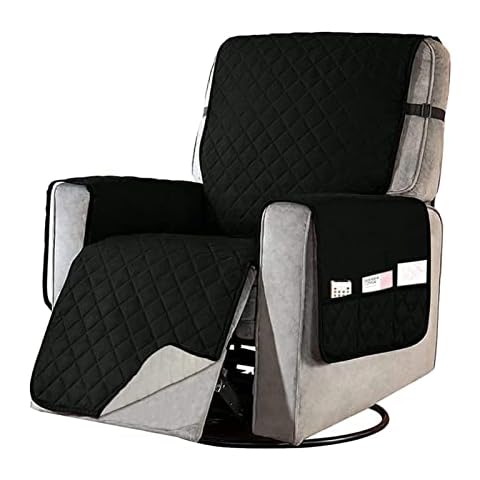 Recliner Cover, Reversible Quilted Recliner Sofa Cover Couch Cover Slipcovers Oversized for Living Room, Water Resistant Washable Furniture Protector with Elastic Straps for Kids, Dogs, Pets (Black) Cover