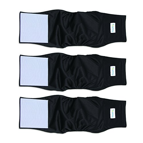 Teamoy 3 Pack Male Dog Diaper Wrap, Washable Puppy Belly Bands, Super-Absorbent and Comfortable(M,13"-16" Waist,Black)