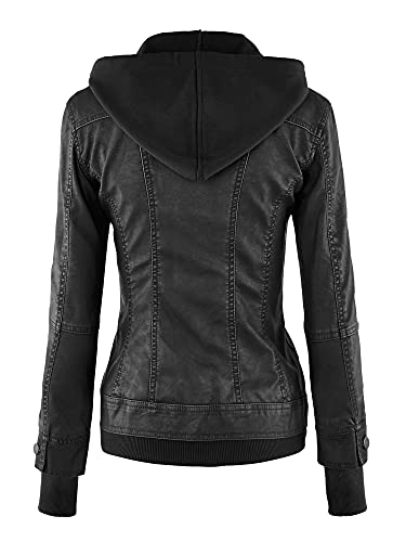 Made By Johnny Faux Leather Jacket Women Motorcycle Coat for Biker with Removable Hood