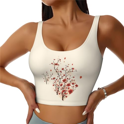 Japanese Spring Plum Floral Print Lightweight Trendy Women Sports Vest Yoga Workout Running Vests All Seasons