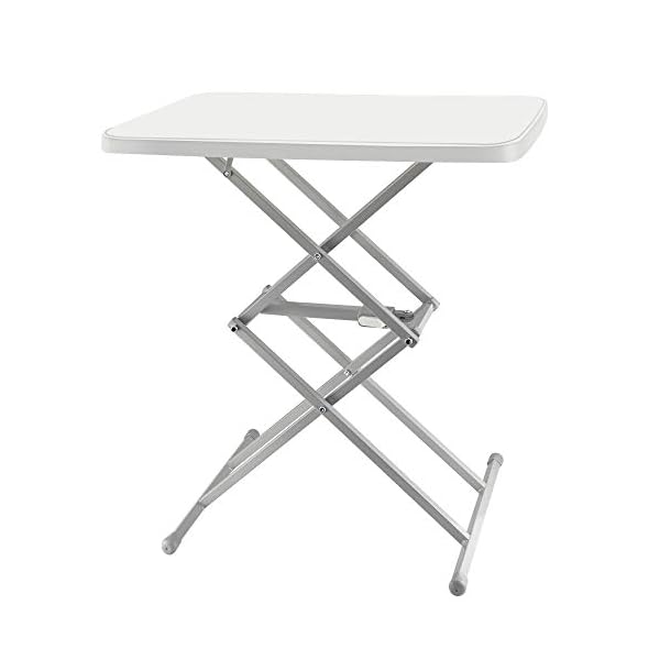 Soundance Folding Table TV Tray Small Eating Tables 25x17” with 4 Adjustable Heights Steel Legs Free-Installation Foldable Desk for Kids Sofa Bedside Patio Outdoor Indoor Camping Dinner Laptop, White