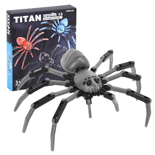 Titan Spider Toys - 3D Printed Spider Fidget Toys for Boys, Multi-Jointed Realistic Spiders with Suction Cup, Movable Cool Gadget for Kids (Assembly Required/Grey)