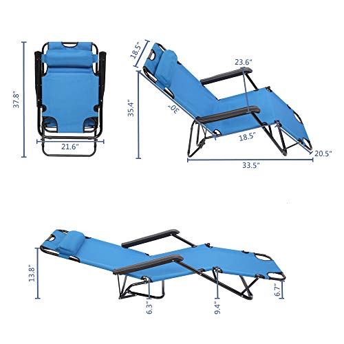 Volowoo Outdoor Folding Chaise Lounge Chair, Adjustable Portable Lightweight Reclining Garden Sun Lounger Camping Bed For Patio, Deck, And Poolside (Blue) #TOP2