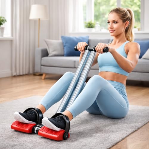 Image of SUREFIT Double Spring Tummy Trimmer, Resistance Toning Tube, Ab Roller & Push-Up Bar 4-in-1 Home Gym Combo Full Body Fitness Kit for Men & Women | Black (Red)