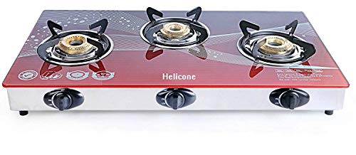 Helicon Premium Red Glass 3 Burner Automatic Gas Stove - (Auto Ignition)_Full Size