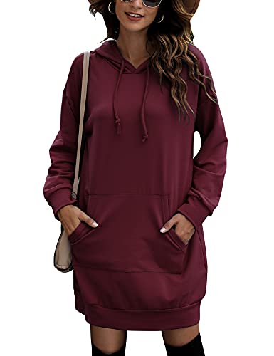 Migcaput Sudadera con Capucha Señoras Sudadera Larga Invierno Casual Oversize Invierno Caliente Sudaderas Vintage C-Vino Tinto,M Cover