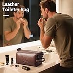 Personalized Toiletry Bag for Men,Initial Mens Toiletry Bags for Traveling,Men Travel Toiletries Bag,PU Leather Shaving Bag for Toiletries Accessories kit (M, Dark Brown) - Image 3