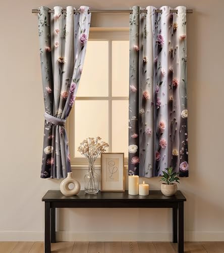 Image of Ultimate Trends Room Darkening Digital Printed 3D Prints Curtain 65-70% Opacity,Diamond Eyelets, Tie Back, Floral Decorated, 5 FEET Pack of 2,Taupe Dusty Pink