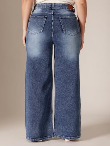 Image of Miss Chase A+ Women's Wide-Leg High-Rise Regular-Length Stretchable Shaping Denim Jeans