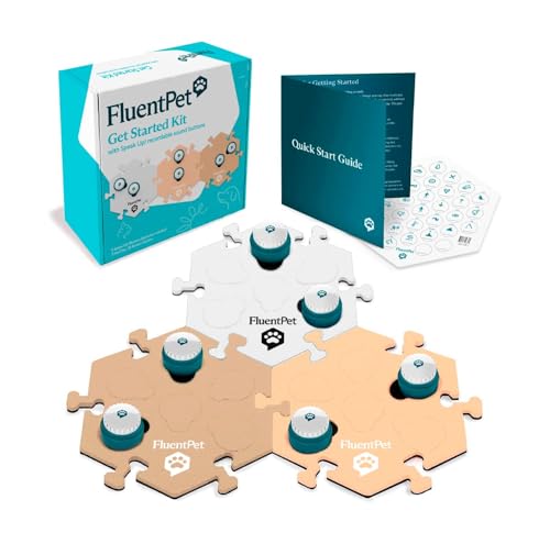 Image of FluentPet Speak Up Get Started Kit with Clearer Upward-Facing Sound - 6 Recordable Buttons for Dogs & 3 Beige HexTiles | Dog & Cat Communication Buttons Set | with Batteries