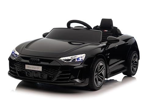 FINOOS Kinder Elektroauto A.UDI RS-e-tron 12V Kinderauto mit 2,4 GHz Fernbedienung, Kinderfahrzeug mit Hupe, LED, Musik, Sanftstart, Elektrofahrzeug mit Hilfsrad, für 1-4 Jahre Kinder (Schwarz)