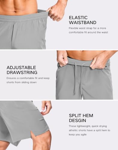 Image of GGJ Men's Lightweight Athletic Shorts with 2 Zipper Pockets 7 inch /9 inch /5 inch Gym Workout Running Quick Dry Tennis Shorts for Men