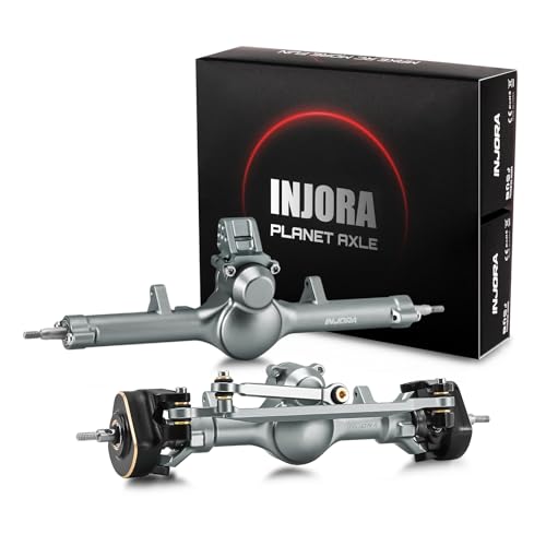INJORA +4mm Planet Front Rear Axles with Double Joint Shafts & Brass Steering Knuckles for 1/24 Axial SCX24 Upgrade(Titanium)