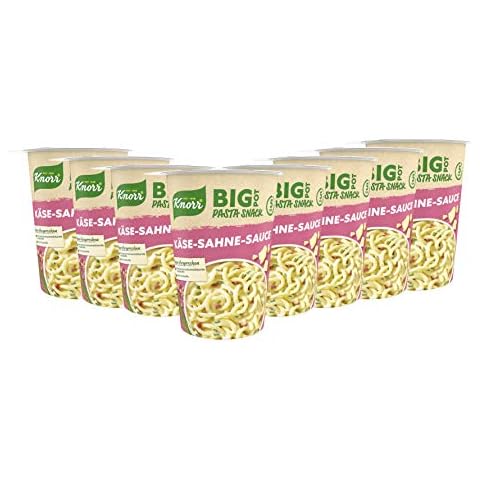 Knorr Big Pasta Snack Pot Käse-Sahne-Sauce leckeres Instant Nudelgericht fertig in nur 5 Minuten 8 x 92 g Becher Cover