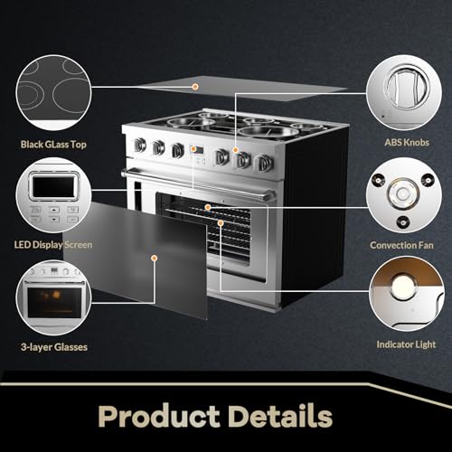 36" Professional Electric Range With Cooktop 5 Burners Dual Center Element With 7 Cooking Power Options, 6 Cu. Ft. Freestanding Convection Oven for Kitchen and Commercial, Sliver