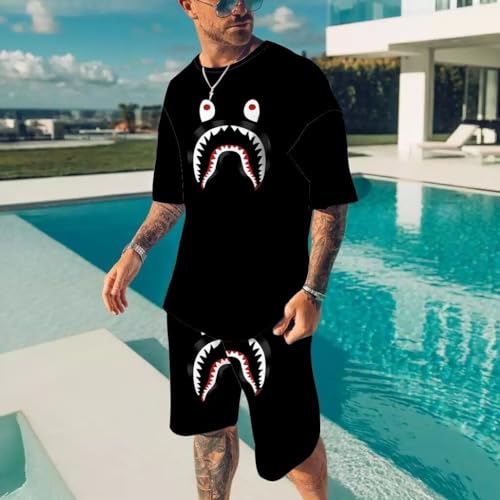 Fashion Camo Shark Shirt and Pants Big Mouth Tracksuits Beach Pants Swim Trunks Suit for Men Women2