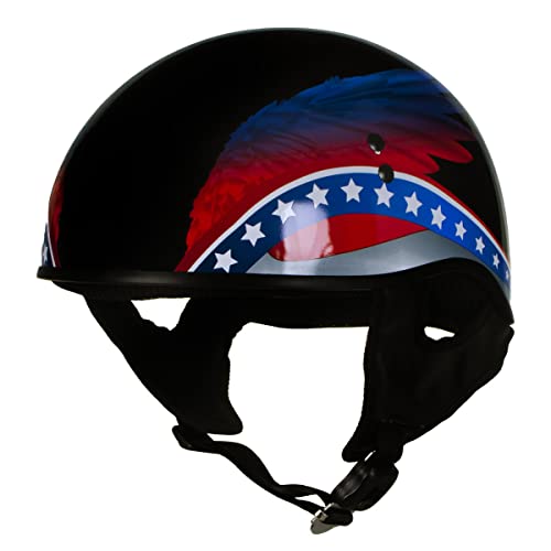 Hot Leathers T68 Eagle Wings Black Advanced Dot Approved Motorcycle Skull Cap Half Helmet For Men And Women Biker - 2X-Large #TOP17