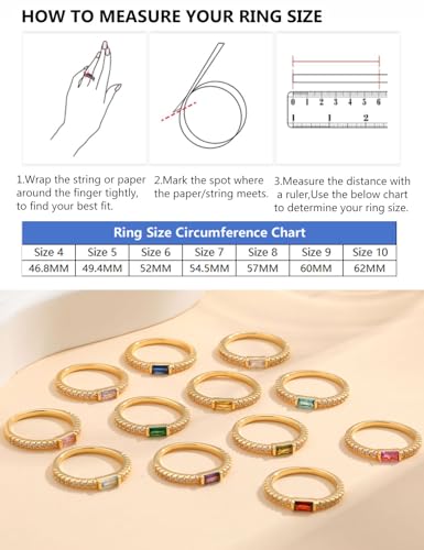 RLMOON Birthstone Gold Rings for Women Non Tarnish 14K Gold Plated Eternity Stacking Ring Dainty CZ Gemstone Engagement Rings Wedding Band Jewelry Gifts Size 6-104