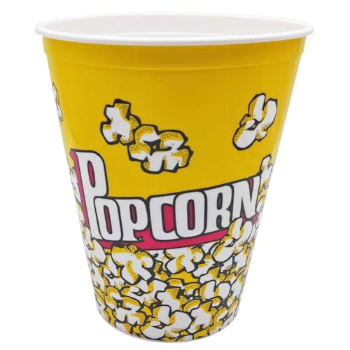 Tradineur - Cubo de palomitas de plástico, recipiente reutilizable para cine en casa, fiestas, celebraciones (Amarillo - 18 x 14,5 x 9,5 cm)