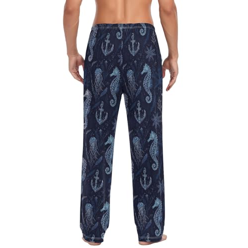 ALAZA Seahorses Jellyfishes Anchor Men’s Pajama Pants Soft Long Sleep Pants Lounge Pajama Bottoms with Pockets2