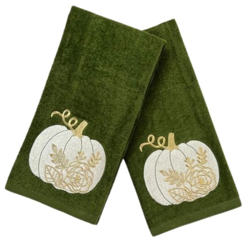 Serafina-Home-Autumn-Fall-Bath-Hand-Towels-Bathroom-Decor-Farmhouse-Harvest-Forest-Dark-Green-100-Cotton-Towels-with-Embroidered-Floral-Pumpkin-Design-2-Piece-Set Serafina Home Autumn Fall Bath Hand Towels Bathroom Decor Farmhouse Harvest Forest Dark Green 100 Cotton Towels with Embroidered Floral Pumpkin Design 2 Piece Set