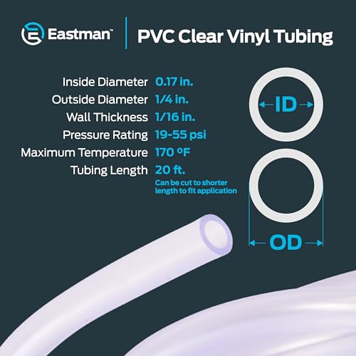 Image of Eastman 0.17 Inch ID (1 /4 Inch OD) PVC Clear Vinyl Tubing, 20 Foot Length, 98560