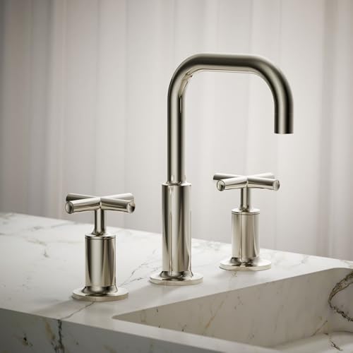 KOHLER K-14406-3-SN Purist® Widespread Bathroom Sink Faucet, Bathroom Faucets, 3-Hole with Low Cross Handles, 1.2 GPM, Vibrant Polished Nickel - image 3