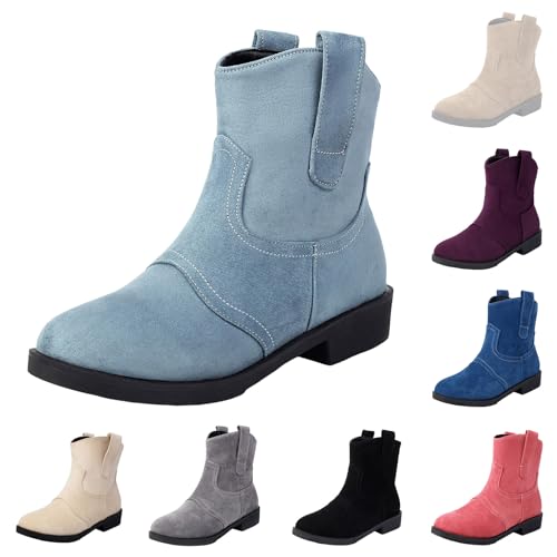 Ankle Boots For Women Low Heel Women's Mid Calf Boot Almond Round Toe Chunky Heeled Comfort Dressy Slouchy Booties The Western Cowgirl Bootie Fashion