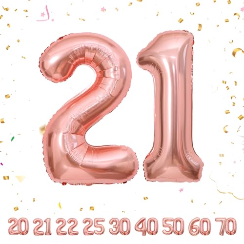 Globos de Aniversário Números 21 Rosa Dourado, 101 CM Números Balões Gigantes Grandes Decoração, Balão Número 21 Balões Criança Adulto Aniversário Decoração, Voam com Hélio