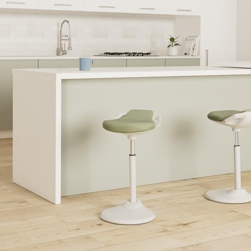Image of SONGMICS Standing Desk Chair, Adjustable Ergonomic Wobble Stool, 23.6-33.3 Inches Drafting Chair, Swivel Sitting Balance Stool, Fabric Upholstery, Anti-Slip Bottom Pad, Sage Green UOSC002C01