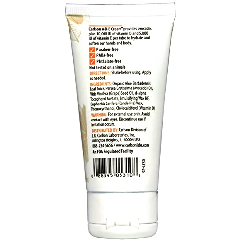Carlson - ADE Hand and Body Cream, Avocado Oil, 10000 IU Vitamin D, 5000 IU Vitamin E, Unscented, 2 oz
